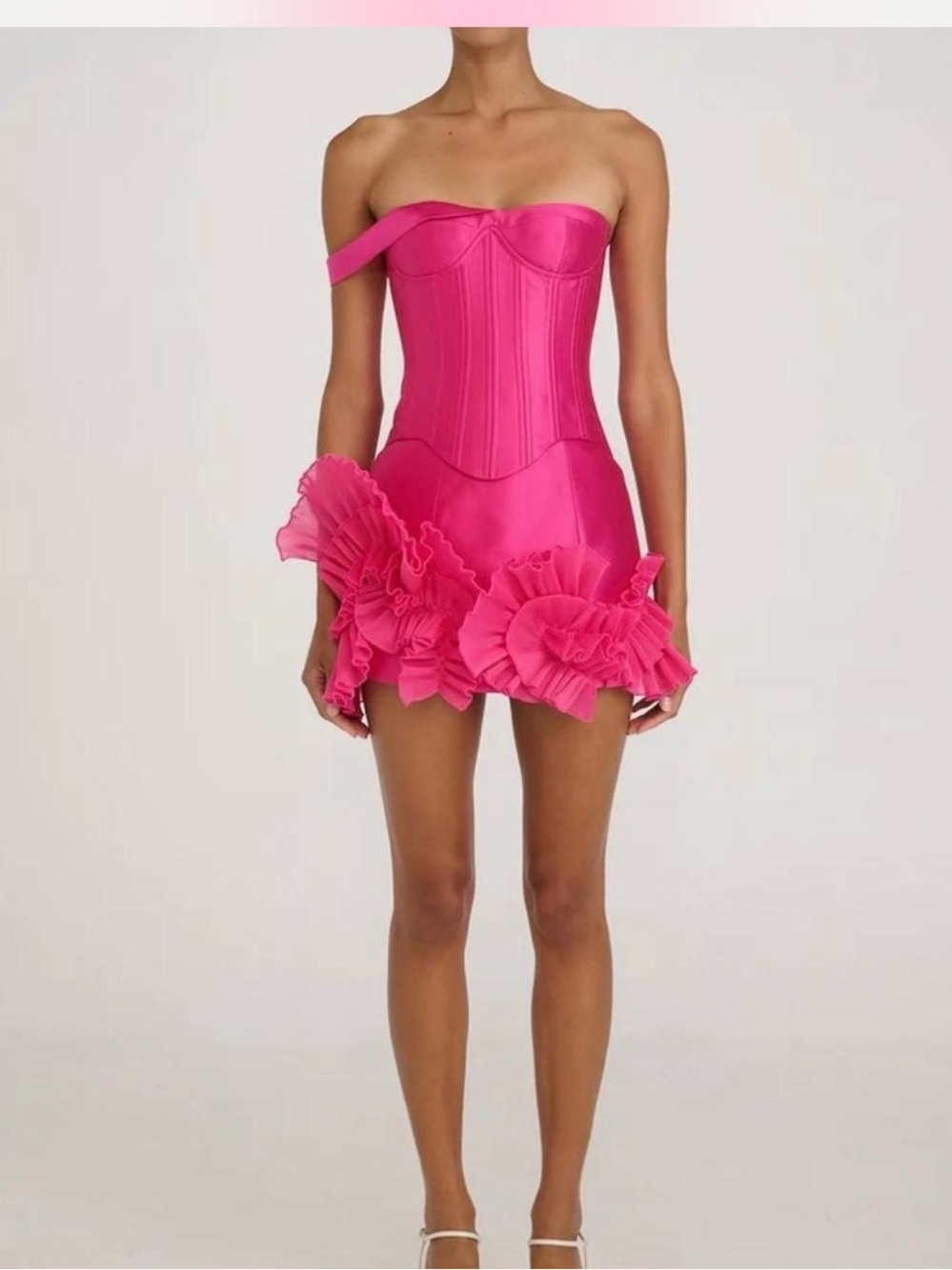 Strapless Ruffle Hem Mini Dress in Magenta
